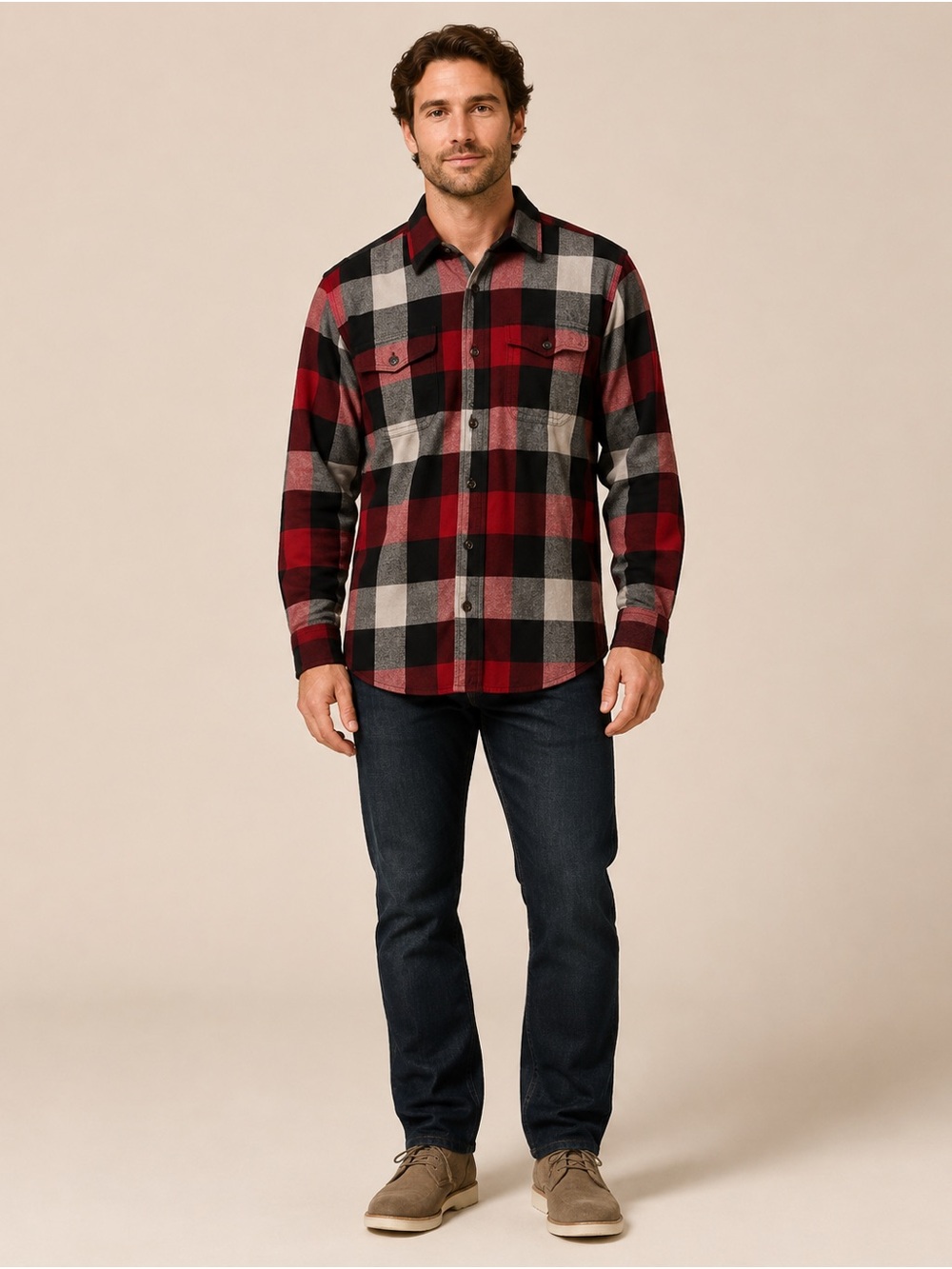 RedHead Brand Co Men’s Plaid Cotton Flannel Shirt Red Black Grey M